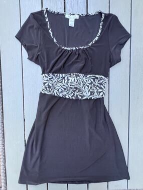 Vintage Y2K White House Black Market Dress Womens L Black Floral Tie Back USA